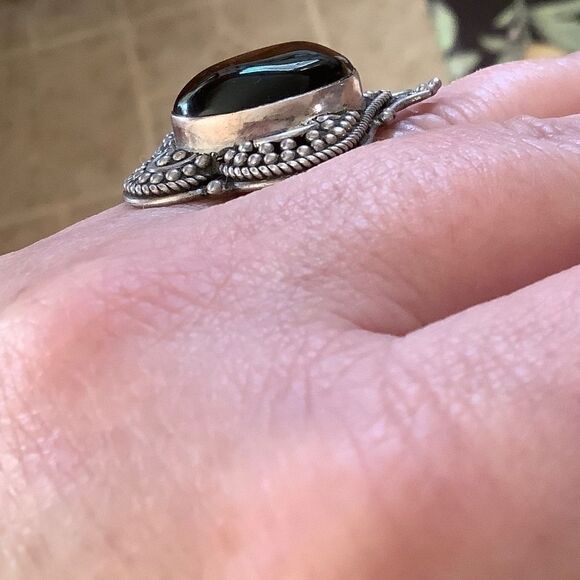 𝅺STERLING SILVER 925 BLACK ONYX WOMAN RING SIZE US 8​​ - Picture 7 of 9